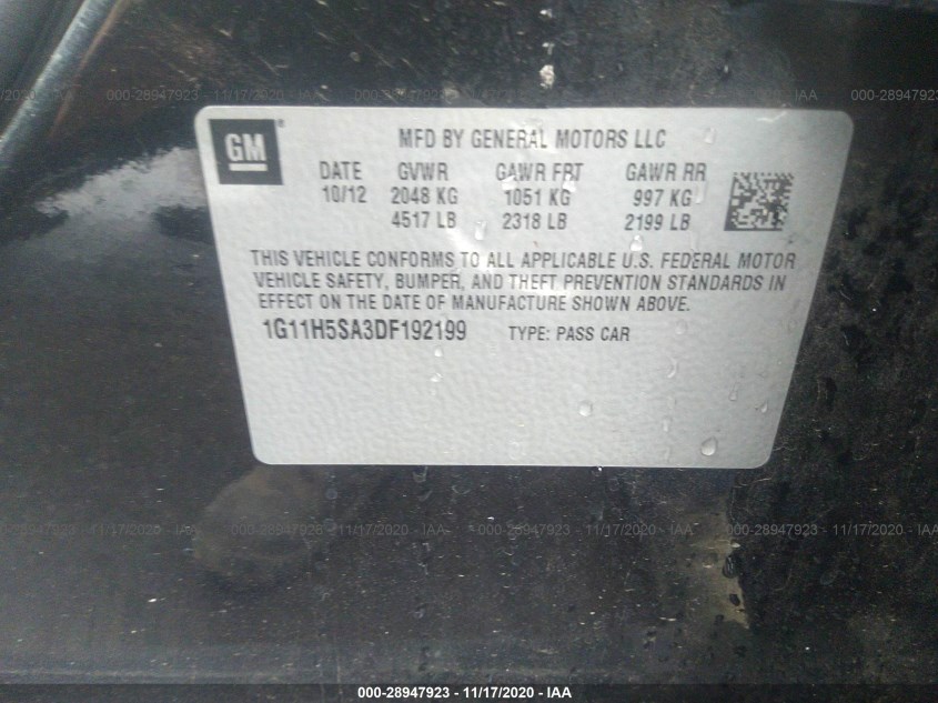 CHEVROLET MALIBU 1G11H5SA3DF192199