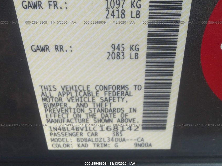 NISSAN ALTIMA 1N4BL4BV1LC168142