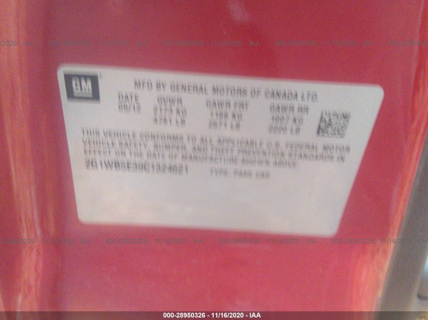 CHEVROLET IMPALA 2G1WB5E39C1324621