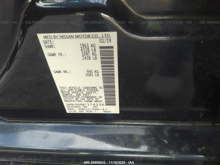 NISSAN ALTIMA 1N4BL4EV6KC174156