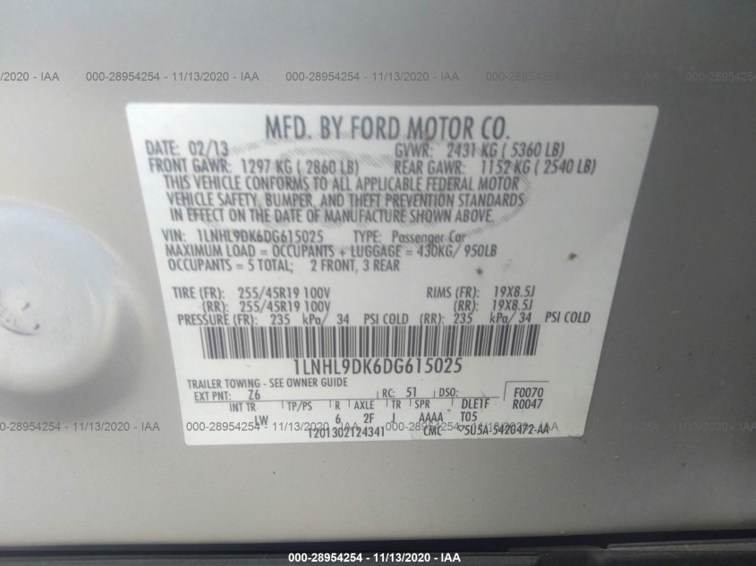 LINCOLN MKS 1LNHL9DK6DG615025
