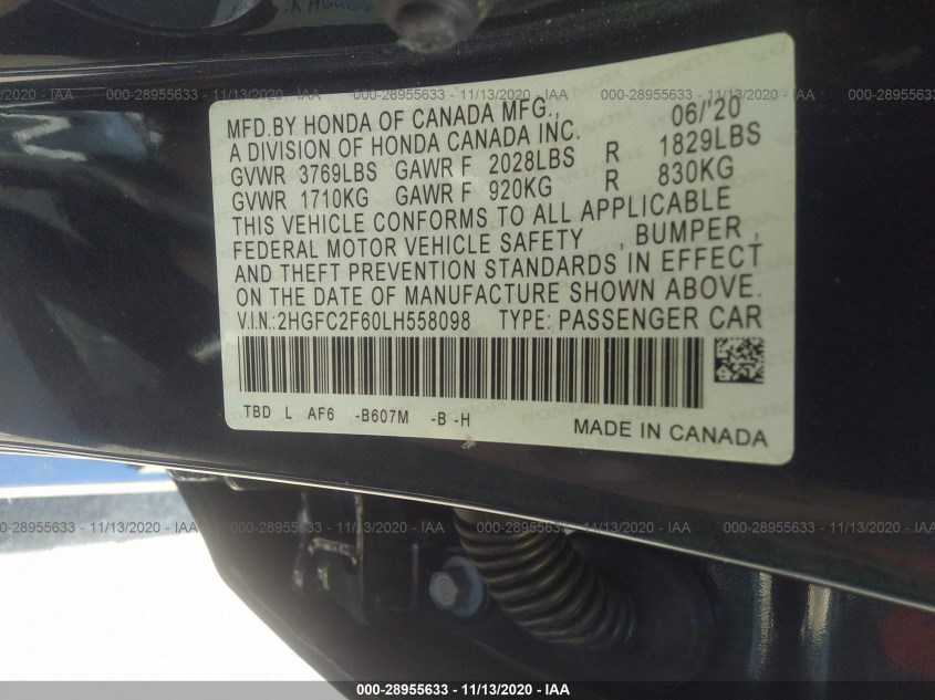 HONDA CIVIC SEDAN 2HGFC2F60LH558098