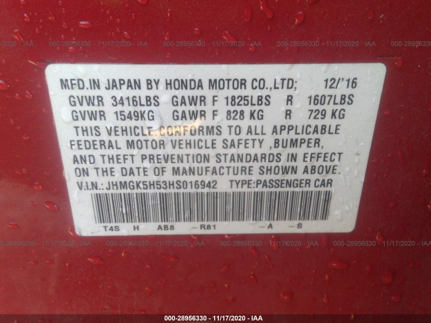 HONDA FIT JHMGK5H53HS016942