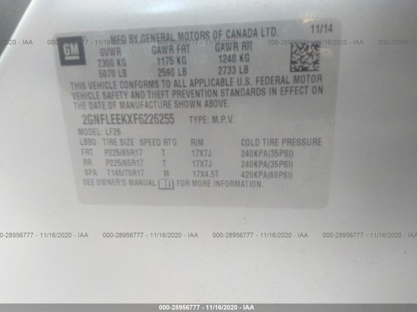 CHEVROLET EQUINOX 2GNFLEEKXF6226255
