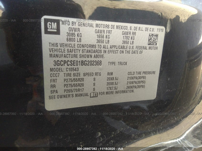 CHEVROLET SILVERADO 1500 3GCPCSE01BG202368