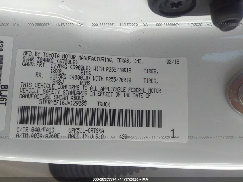 TOYOTA TUNDRA 2WD 5TFRM5F16JX129085