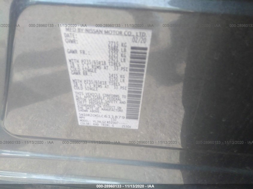 NISSAN PATHFINDER 5N1DR2CM1LC611879
