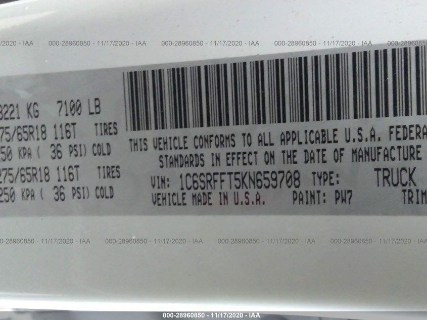 RAM 1500 1C6SRFFT5KN659708