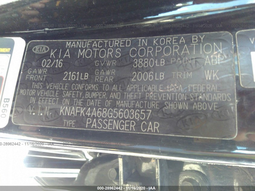 KIA FORTE KNAFK4A68G5603657