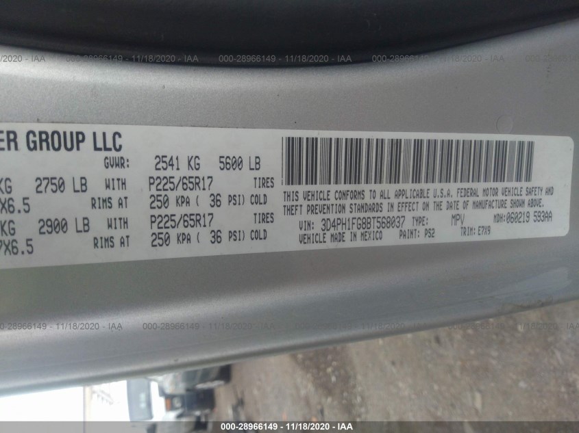 DODGE JOURNEY 3D4PH1FG8BT568037