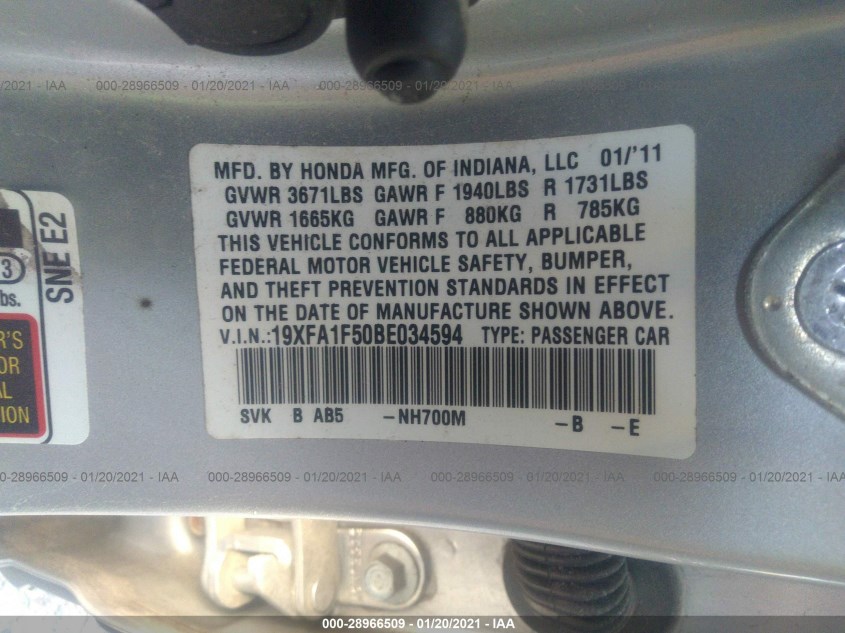 HONDA CIVIC SDN 19XFA1F50BE034594