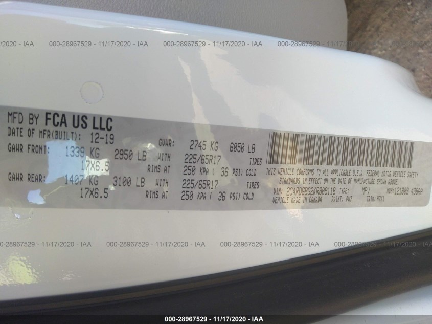 DODGE GRAND CARAVAN 2C4RDGBG2KR809118