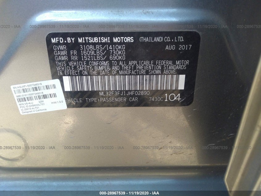 MITSUBISHI MIRAGE G4 ML32F3FJ1JHF02890