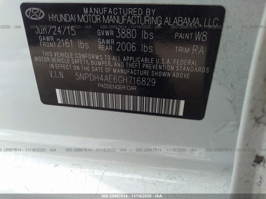 HYUNDAI ELANTRA 5NPDH4AE6GH716829