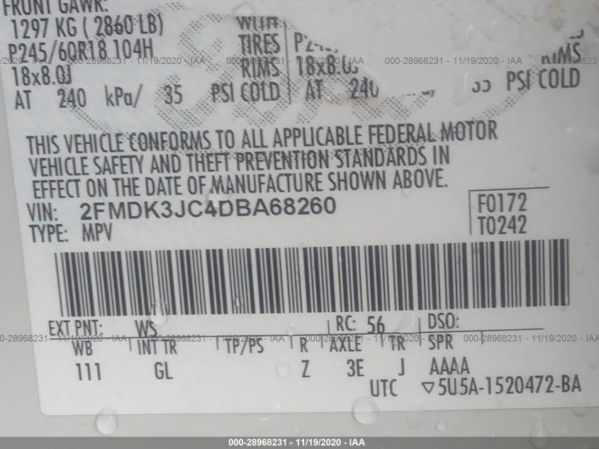 FORD EDGE 2FMDK3JC4DBA68260