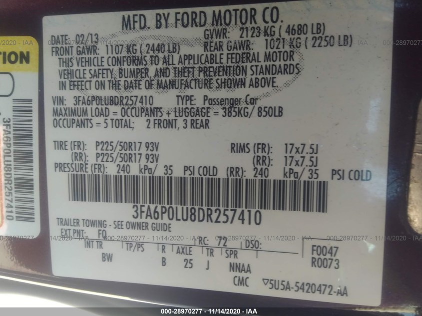 FORD FUSION 3FA6P0LU8DR257410
