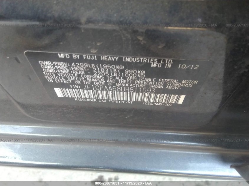 SUBARU IMPREZA WAGON JF1GPAA68DH811593