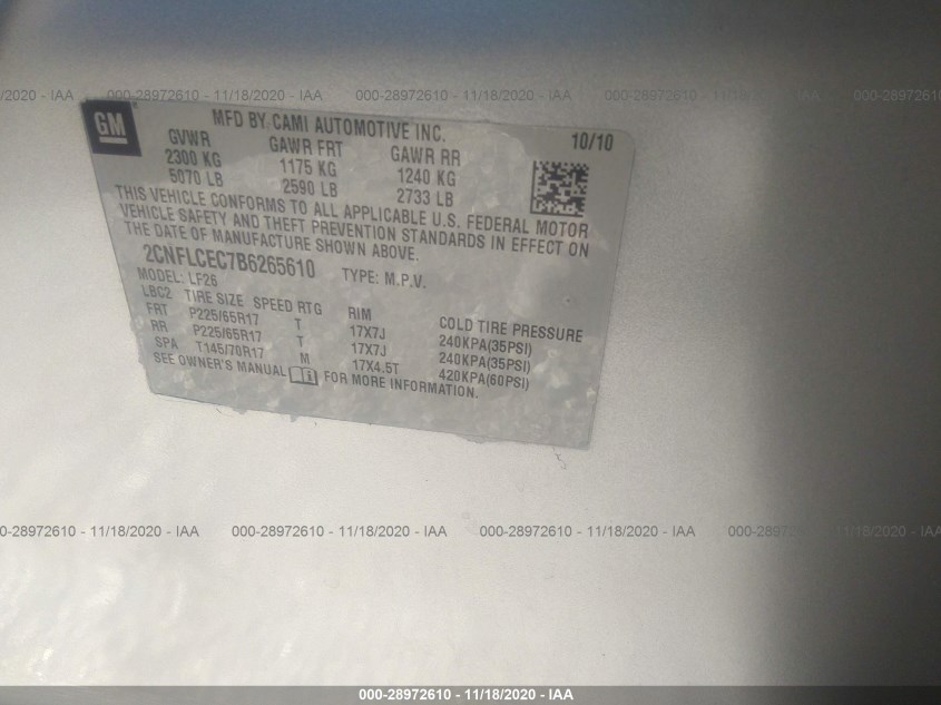 CHEVROLET EQUINOX 2CNFLCEC7B6265610