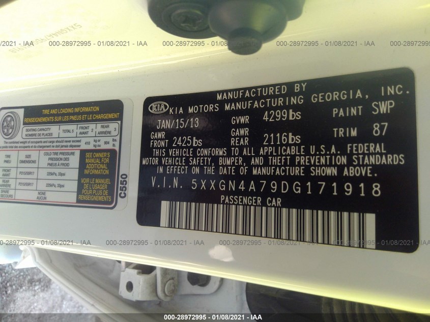 KIA OPTIMA 5XXGN4A79DG171918