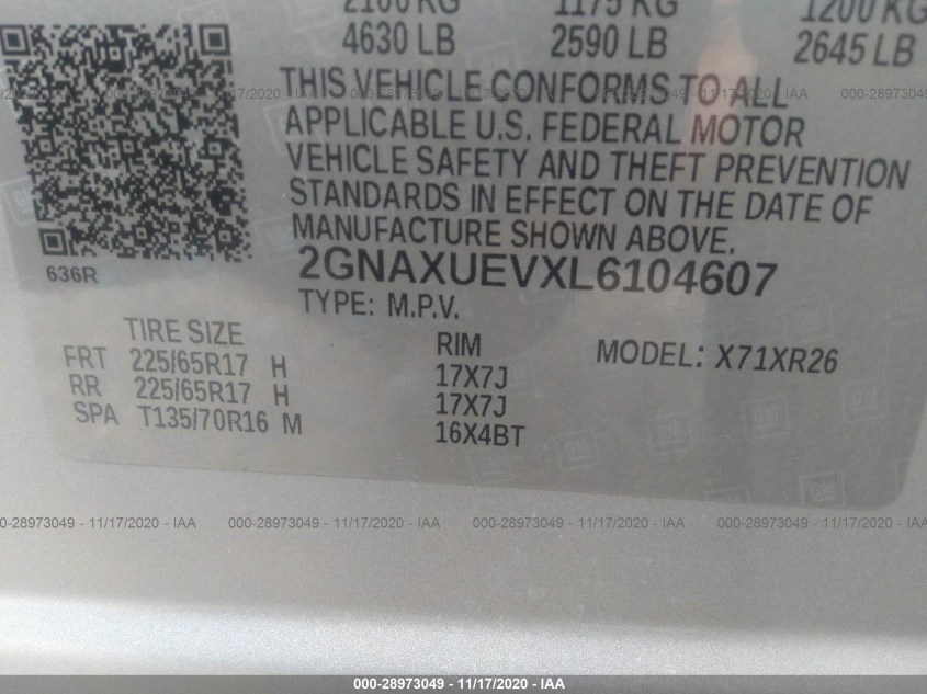CHEVROLET EQUINOX 2GNAXUEVXL6104607