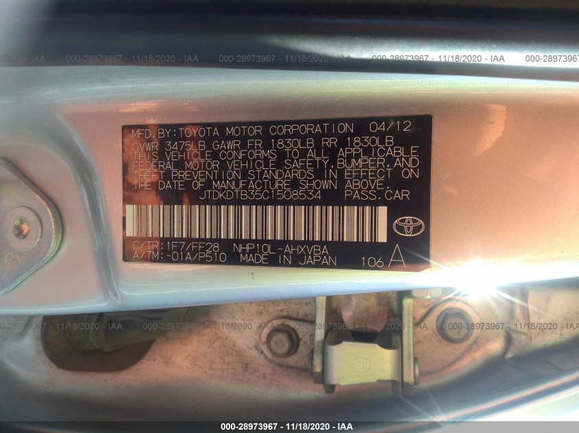 TOYOTA PRIUS C JTDKDTB35C1508534