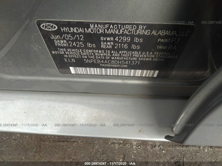 HYUNDAI SONATA 5NPEB4AC8DH541371