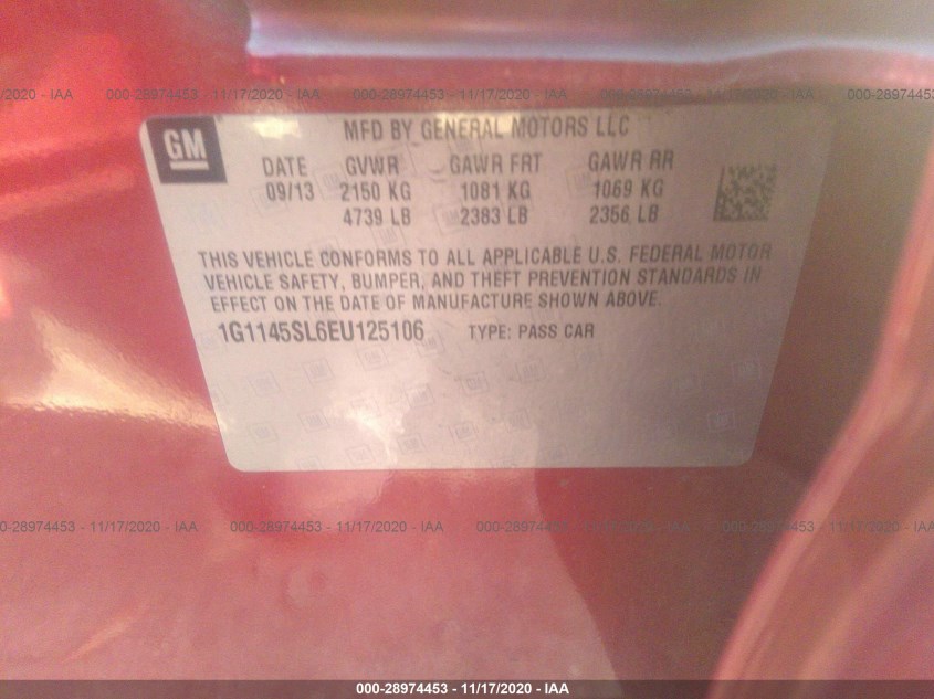 CHEVROLET IMPALA 1G1145SL6EU125106