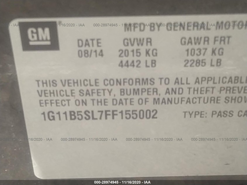 CHEVROLET MALIBU 1G11B5SL7FF155002