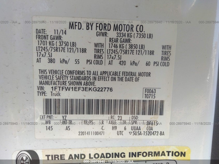 FORD F-150 1FTFW1EF3EKG22776