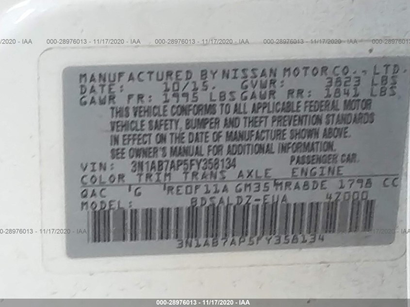 NISSAN SENTRA 3N1AB7AP5FY358134