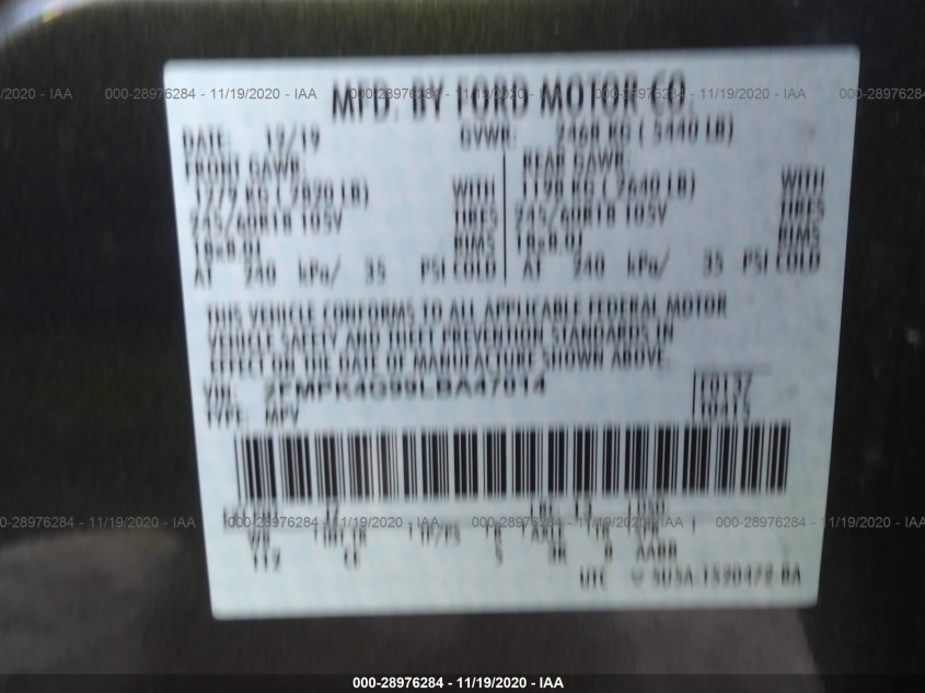 FORD EDGE 2FMPK4G99LBA47014