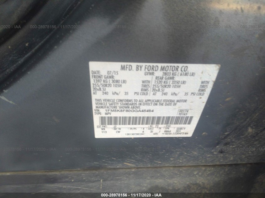 FORD EXPLORER 1FM5K8F80GGA45464
