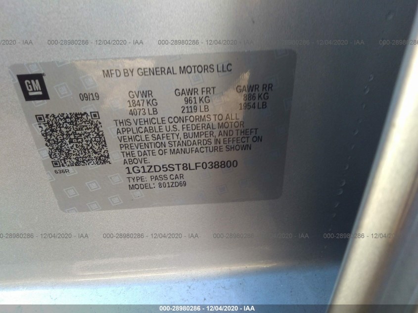CHEVROLET MALIBU 1G1ZD5ST8LF038800