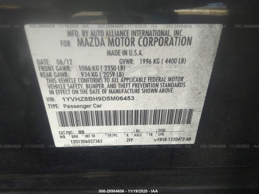 MAZDA MAZDA6 1YVHZ8BH9D5M06453