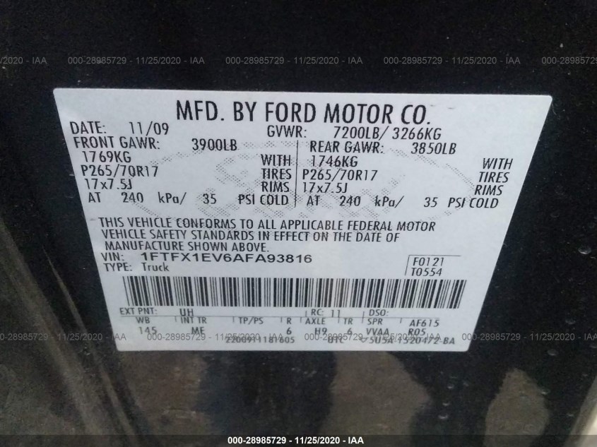 FORD F-150 1FTFX1EV6AFA93816