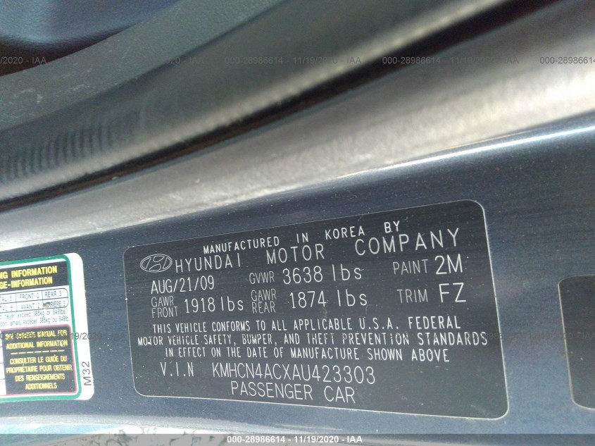 HYUNDAI ACCENT KMHCN4ACXAU423303