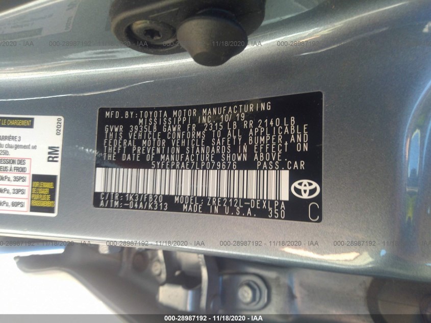 TOYOTA COROLLA 5YFEPRAE7LP079676