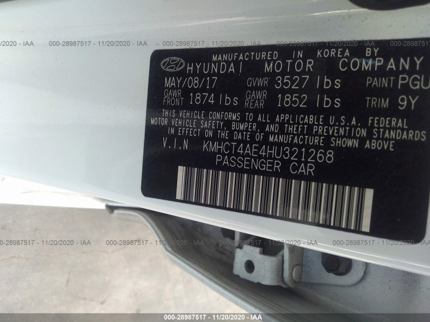 HYUNDAI ACCENT KMHCT4AE4HU321268