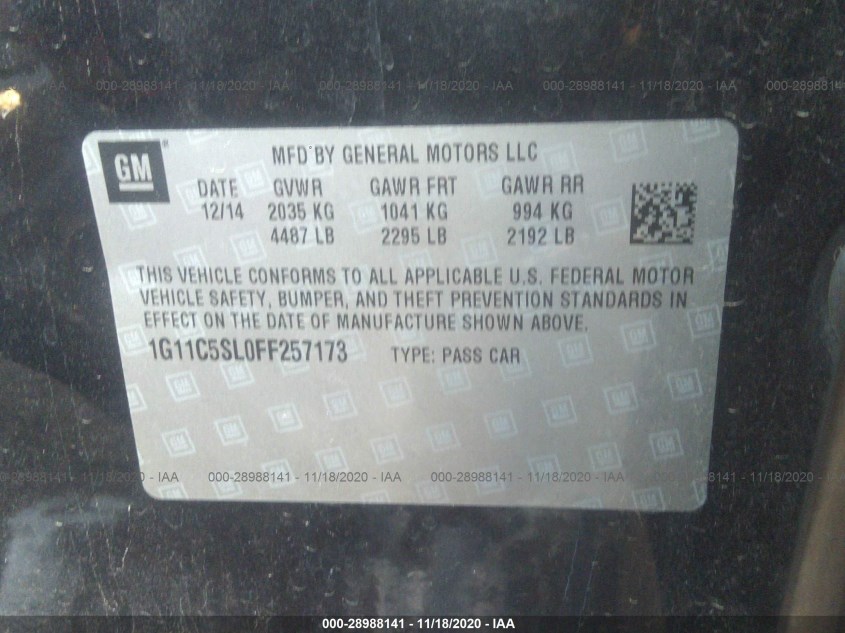 CHEVROLET MALIBU 1G11C5SL0FF257173
