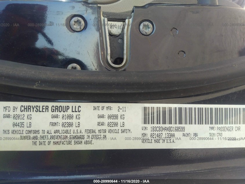 DODGE CALIBER 1B3CB3HAXBD168599