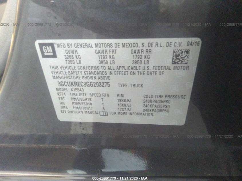 CHEVROLET SILVERADO 1500 3GCUKREC9GG293275