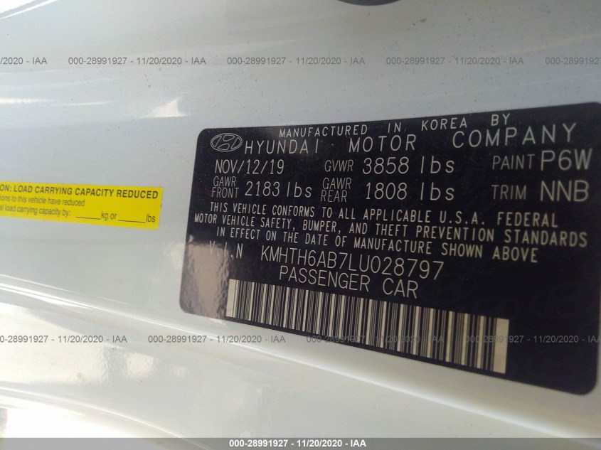 HYUNDAI VELOSTER KMHTH6AB7LU028797