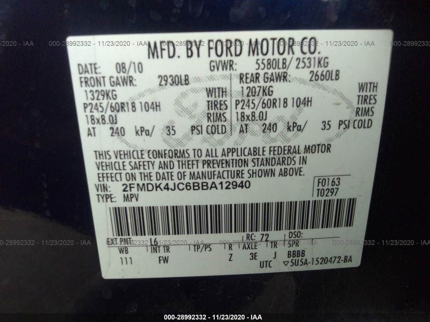FORD EDGE 2FMDK4JC6BBA12940