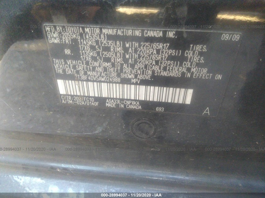 TOYOTA RAV4 2T3BF4DV5AW024988
