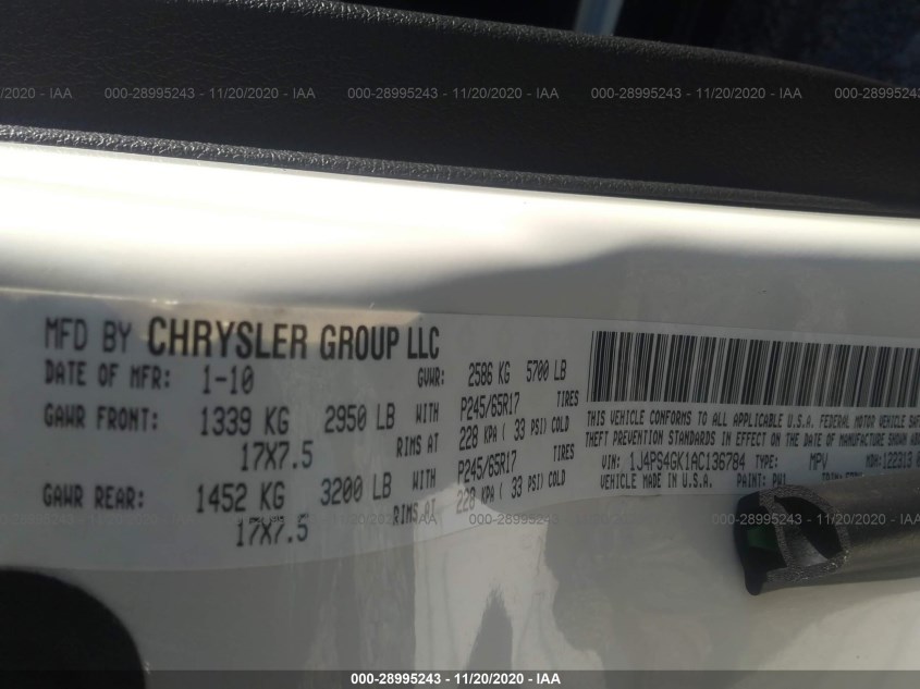 JEEP GRAND CHEROKEE 1J4PS4GK1AC136784