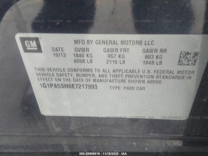CHEVROLET CRUZE 1G1PA5SH8E7217993