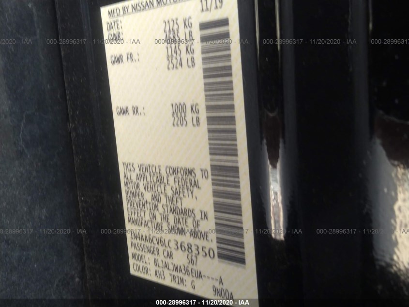 NISSAN MAXIMA 1N4AA6CV6LC368350