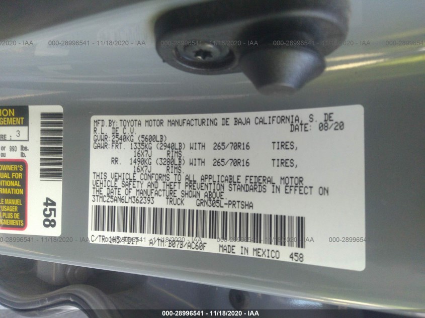 TOYOTA TACOMA 4WD 3TMCZ5AN6LM362393