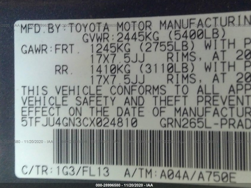 TOYOTA TACOMA 5TFJU4GN3CX024810