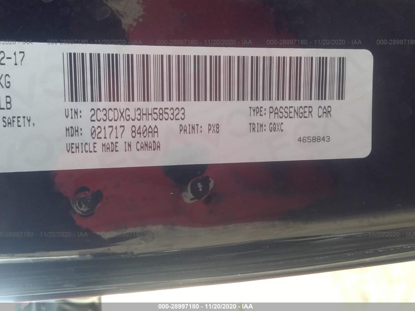 DODGE CHARGER 2C3CDXGJ3HH585323
